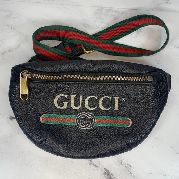 ❌❌ GUCCI Bumbag Belt Bag Black Grained Calfskin Small GG Logo Crossbody Stripe - Picture 13 of 13